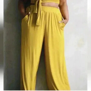 Zelie for she women's size 1x palazzo mustard yellow high rise elastic waistband